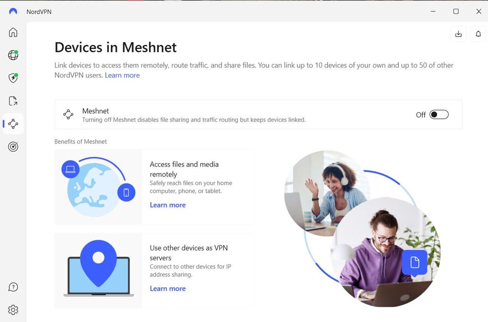 Screenshot of Meshnet which is one of NordVPN's important features