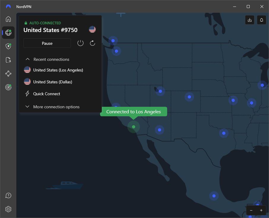 NordVPN connected to Los Angeles