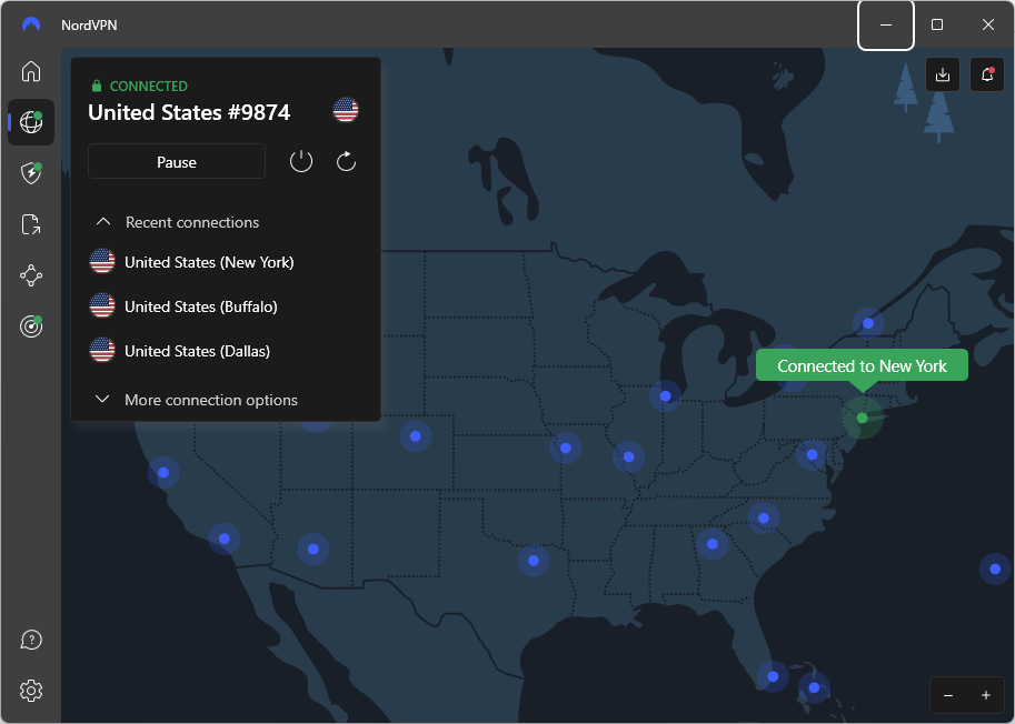 NordVPN connected to New York