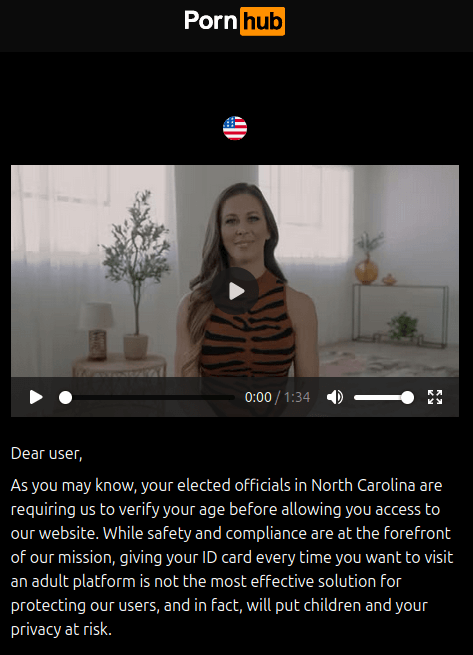 North Carolina Pornhub blocked notice