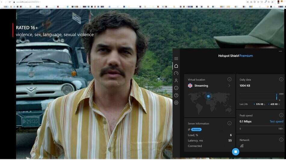 Screenshot of Hotspot Shield unblocking Netflix