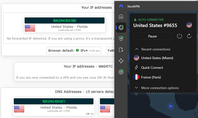 NordVPN leak test results