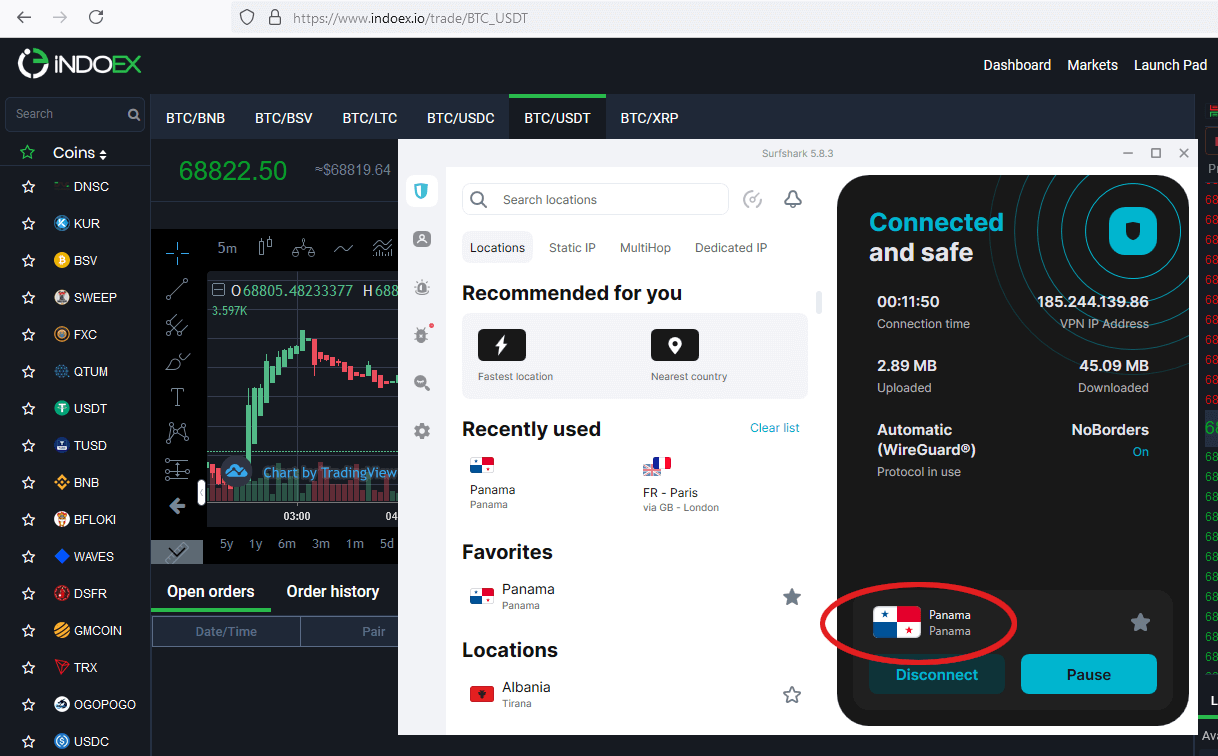 Surfshark IndoEx through Panama