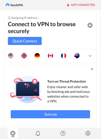 Screenshot of NordVPN's Chrome browser extension