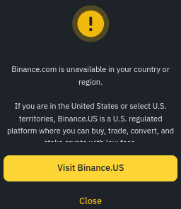 Go to Binance.US message