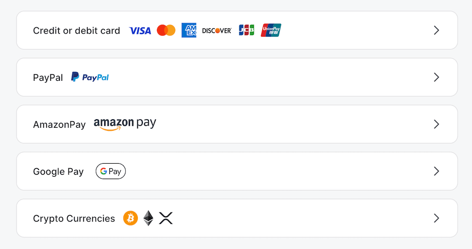 Screenshot showing payment methods available for subscribing to NordVPN