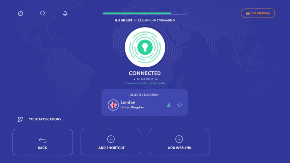 PrivadoVPN user interface