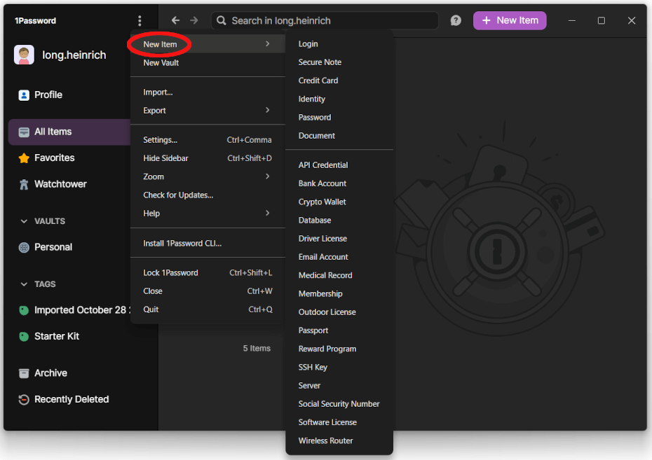 1Password Adding a New Item