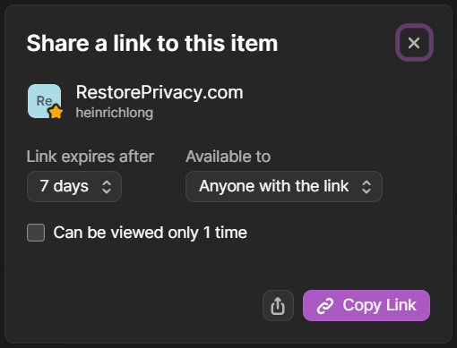 1Password Share a Link