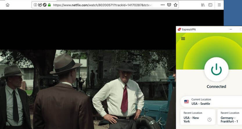 Screenshot of Netflix streaming while connected to ExpressVPN's Seattle server