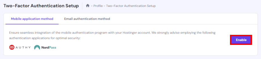 Hostinger Two-Factor Authentication