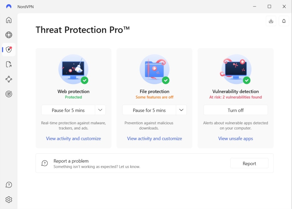 Screenshot of NordVPN’s Threat Protection Pro feature