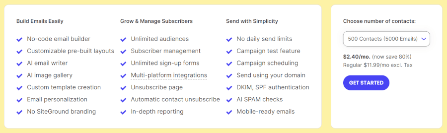 SiteGround email marketing tools