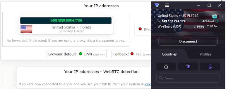 Proton VPN leak testing