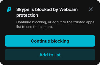 Surfshark Antivirus Webcam Proteciton - Skype blocked