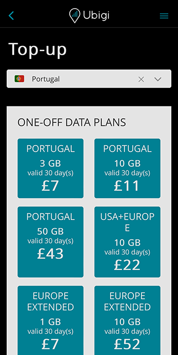 Ubigi app topping up data