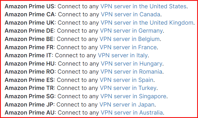 NordVPN Amazon Prime countries