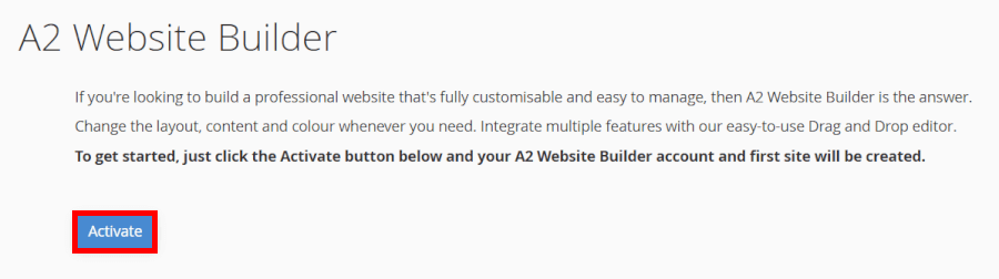 2A Hosting website builder activate