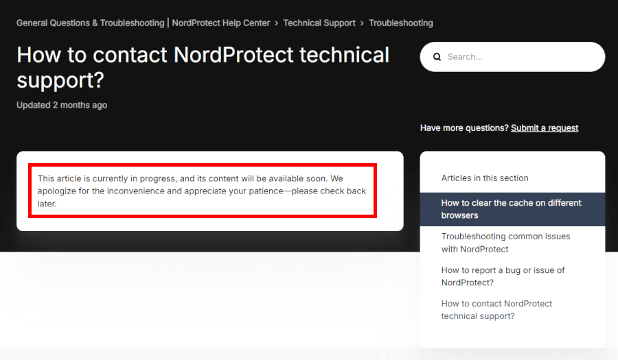 NordProtect support center