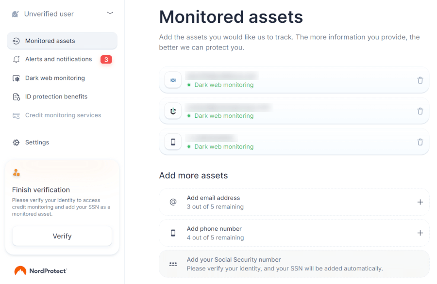 NordProtect using UI