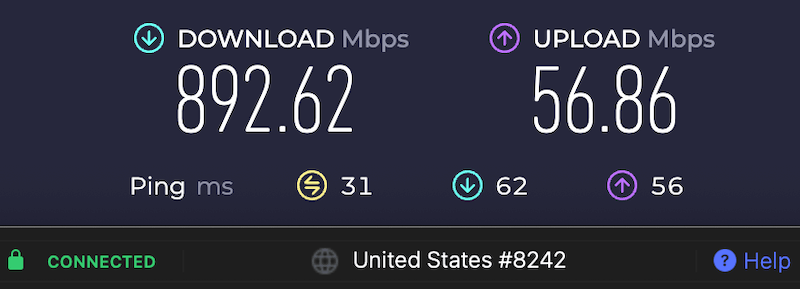 NordVPN speeds on Seattle server