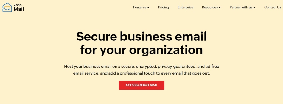 Zoho Mail homepage screenshot