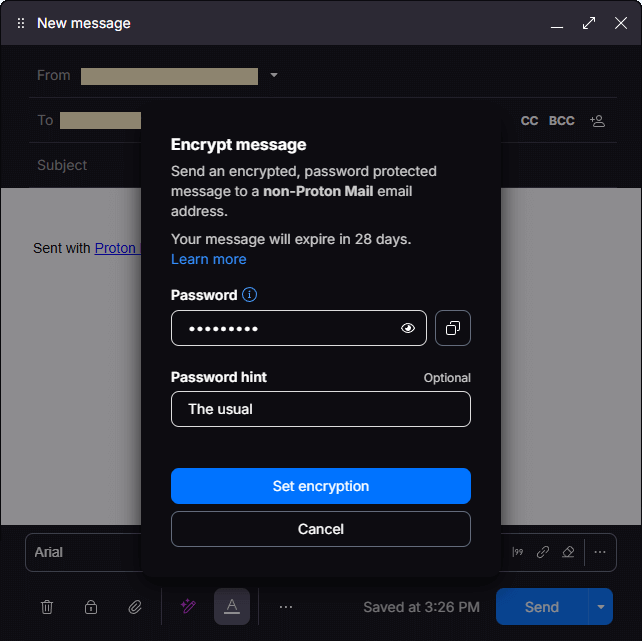 Proton Mail Send Encrypted - Password-Protected