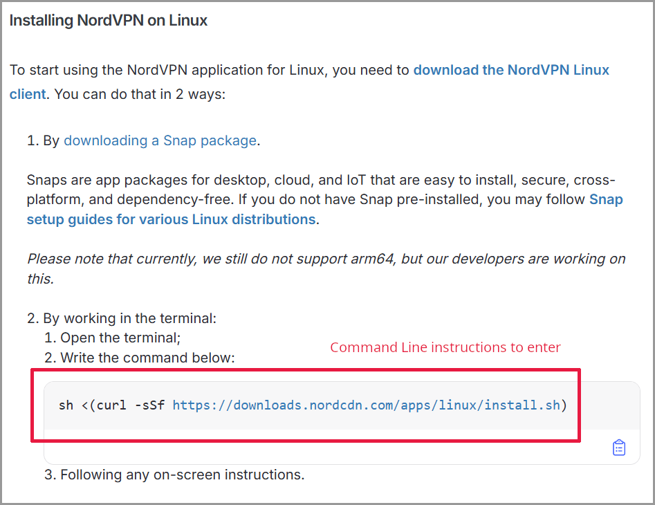 NordVPN Linux installation instructions