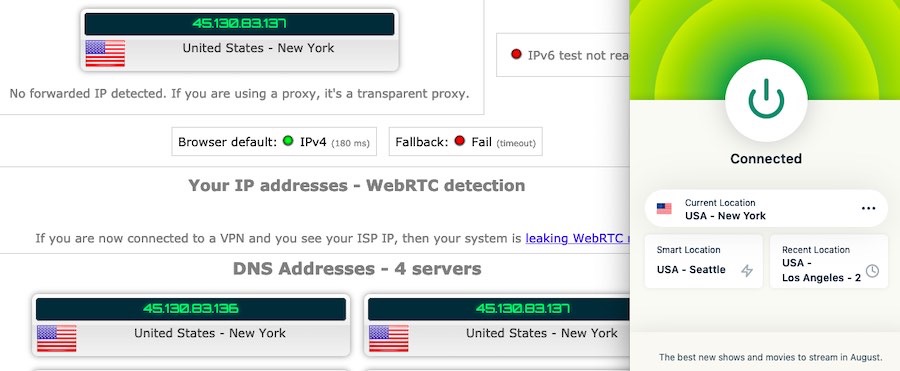 Screenshot of ExpressVPN’s leak test results