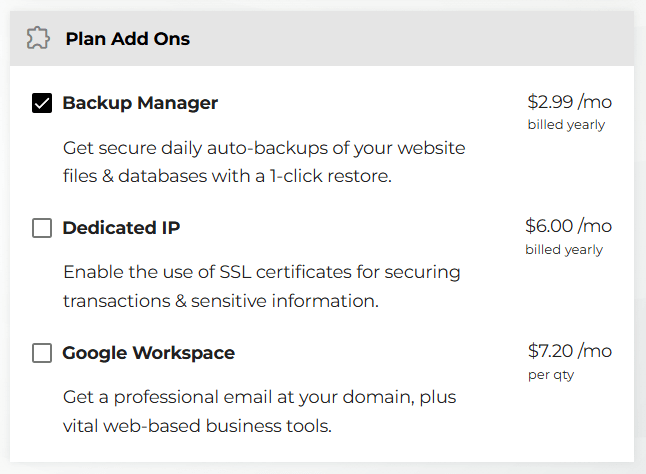 InMotion Hosting add-ons