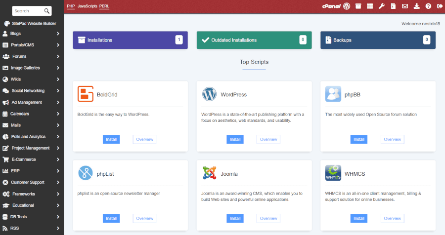 InMotion Hosting cPanel quick installs