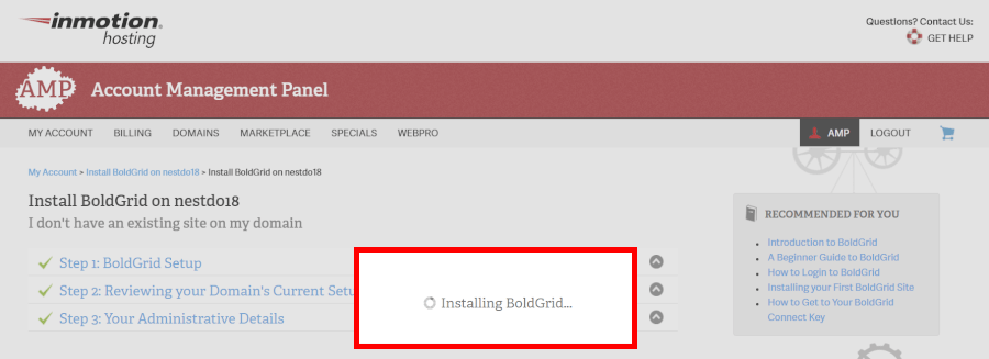InMotion Hosting installation fail
