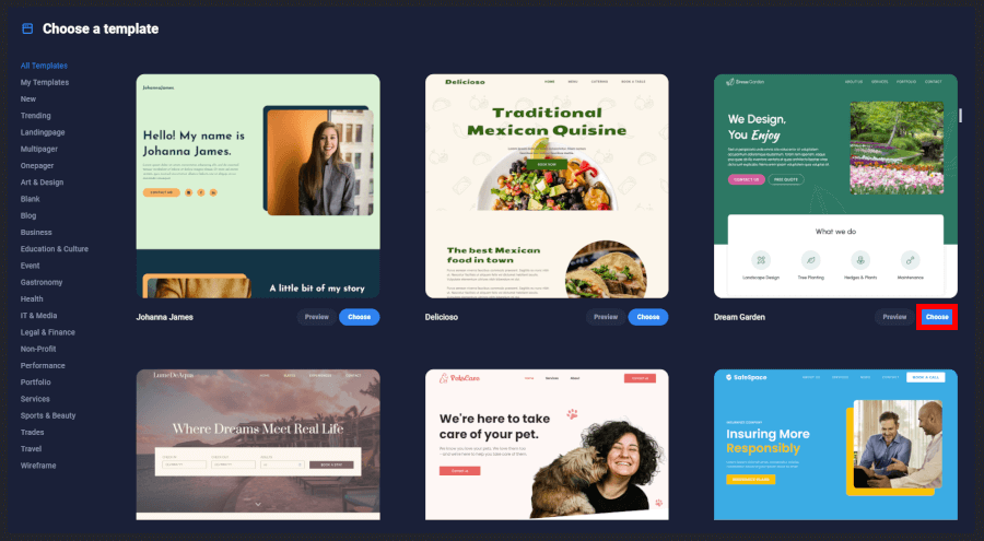 InMotion Hosting site builder tempaltes