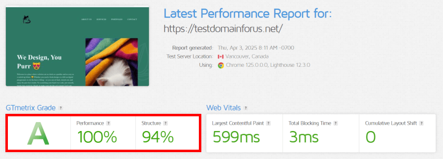 InMotion speed test results