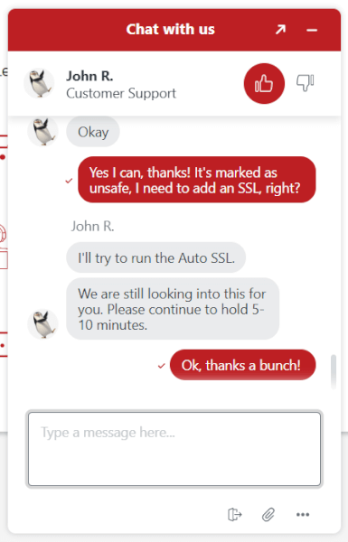 InMotion support chat SSL