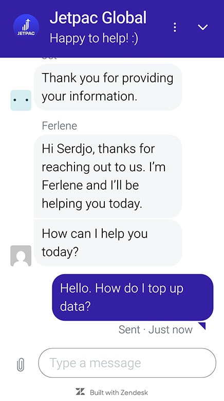 Jetpac customer support 2