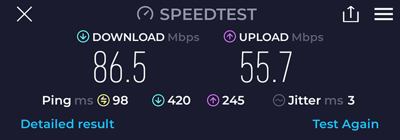 Jetpac speed test