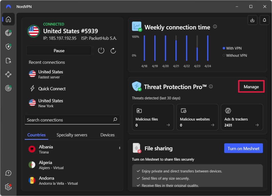 NordVPN manage Threat Protection Pro