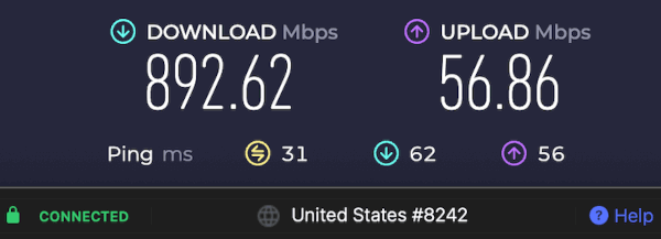 NordVPN speed 892Mbps