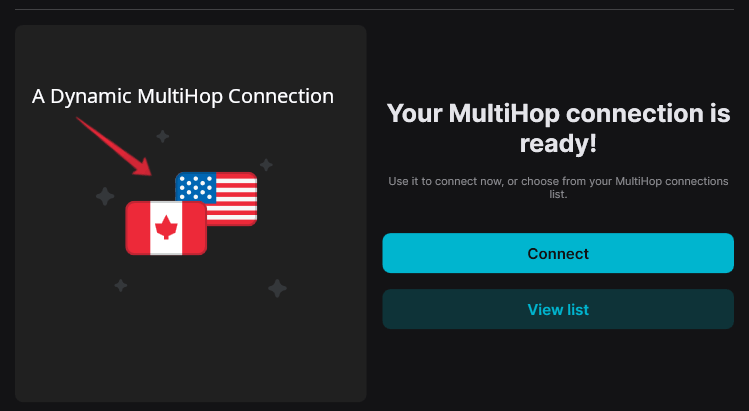 Screenshot of a Surfshark Dynamic MultiHop connection