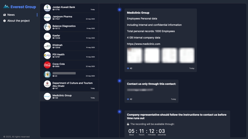 Everest Group's site showing the post about the breach