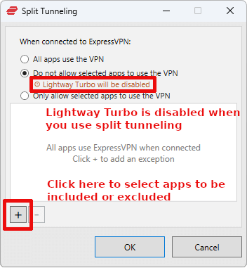 ExpressVPN select apps for outside the tunnel