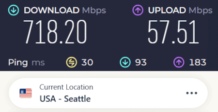 ExpressVPN speed 718Mbps