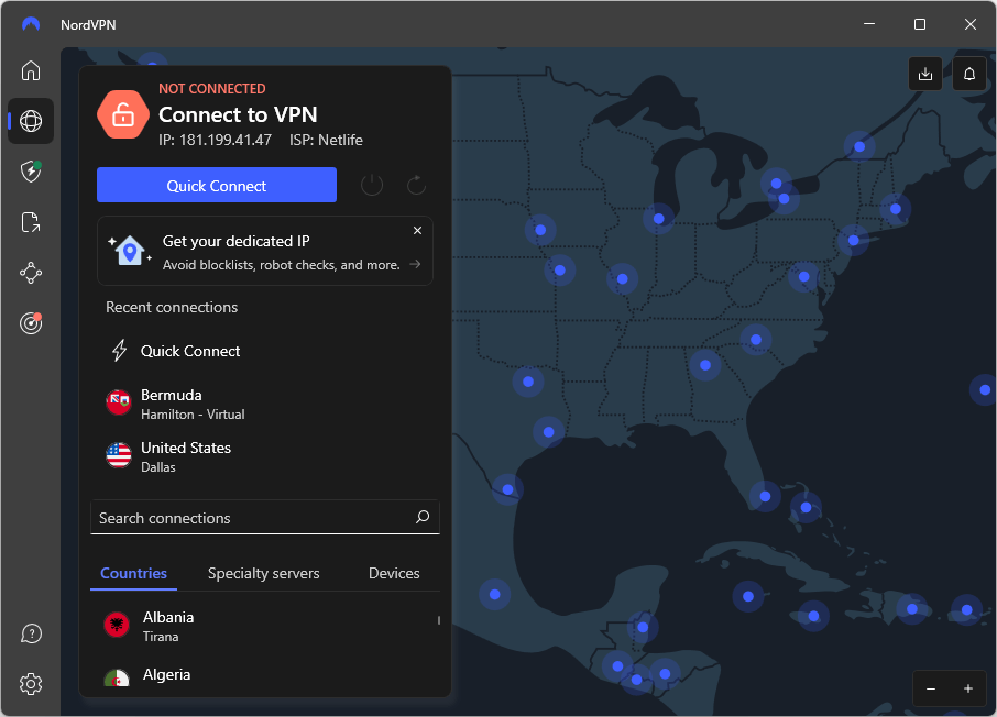 NordVPN Windows desktop app - disconnected