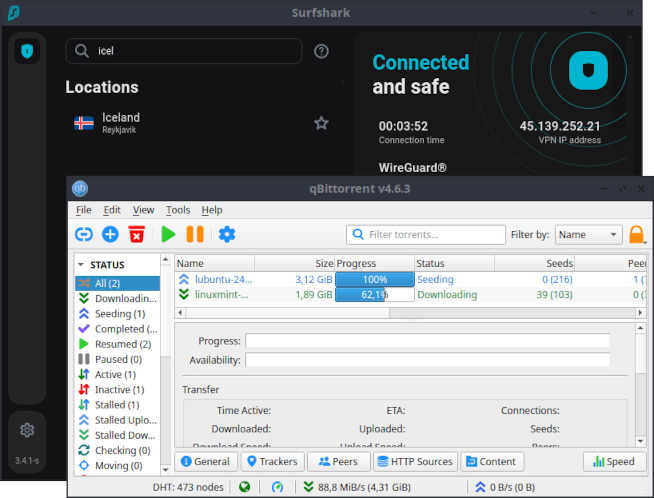 Surfshark linux app and qBittorrent working together