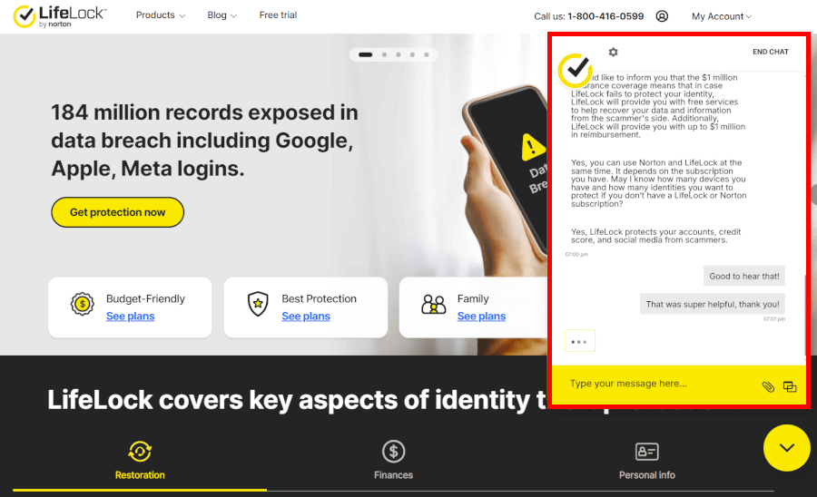 LifeLock support chat 2025