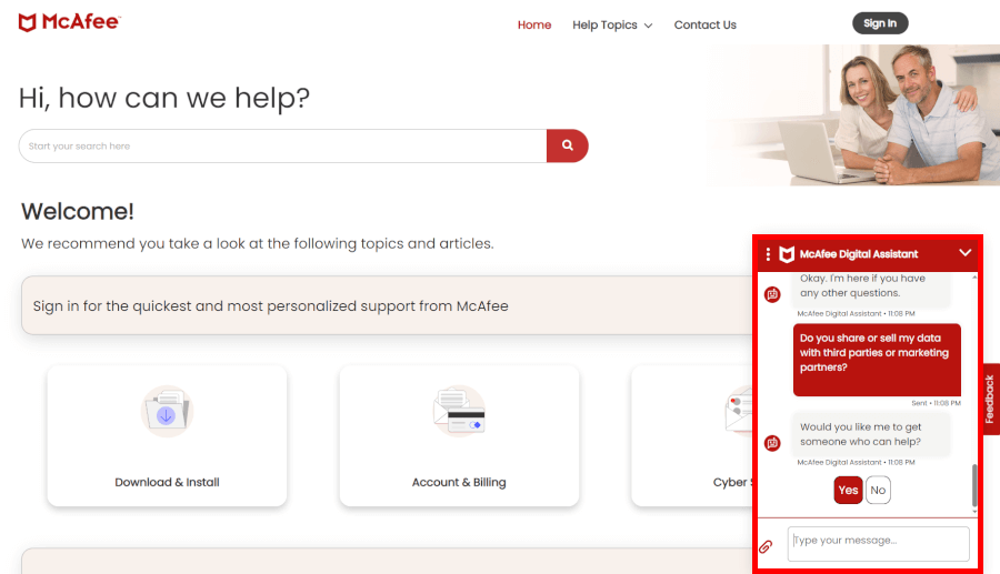 McAfee customer support 2025