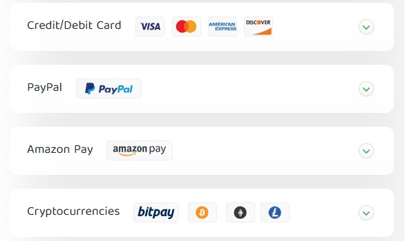 Screenshot of PIA payment methods
