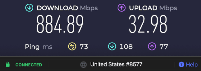 NordVPN 2025 speed test Los Angeles