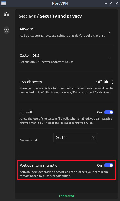 NordVPN enable Post-quantum encryption